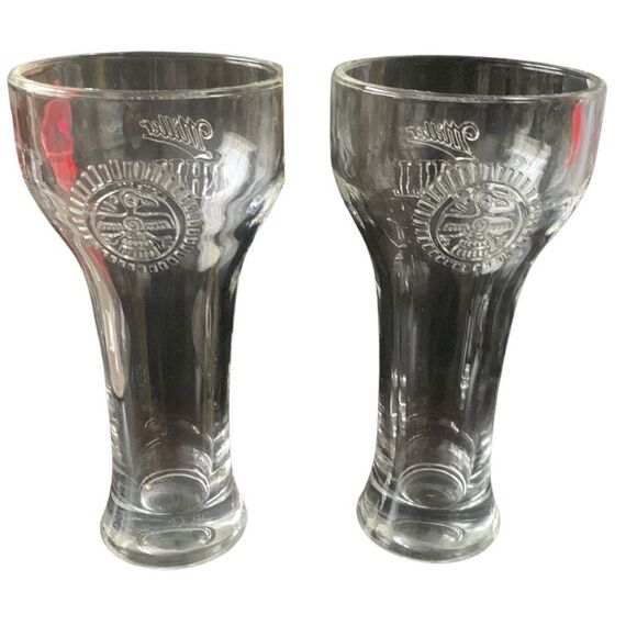 Vintage MILLER CHILL Lot of 2 Weighted Bottom Beer Pilsner Glass Stylish - Picture 1 of 14